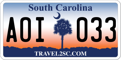 SC license plate AOI033