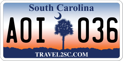 SC license plate AOI036