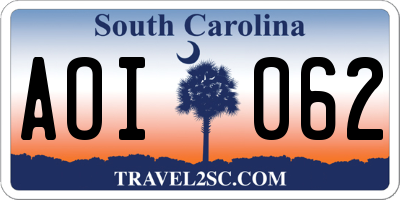 SC license plate AOI062