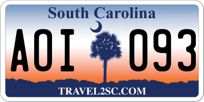 SC license plate AOI093
