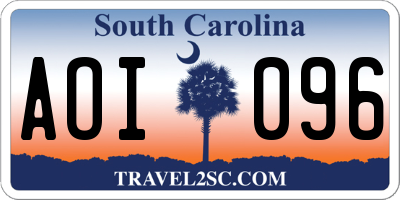 SC license plate AOI096