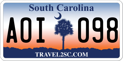 SC license plate AOI098