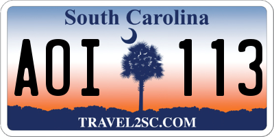 SC license plate AOI113