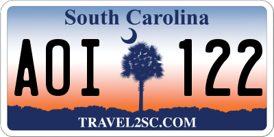 SC license plate AOI122