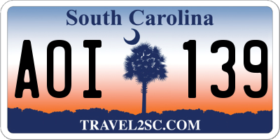 SC license plate AOI139