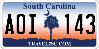 SC license plate AOI143