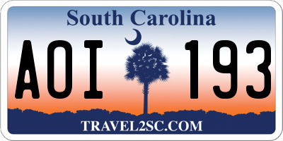 SC license plate AOI193