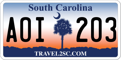 SC license plate AOI203