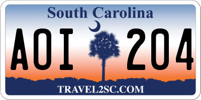 SC license plate AOI204
