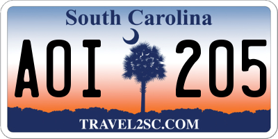 SC license plate AOI205