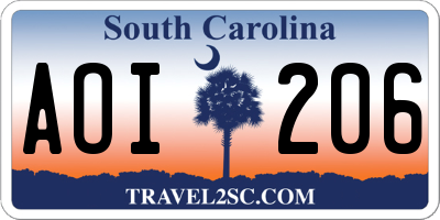 SC license plate AOI206