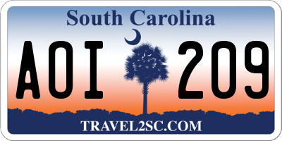 SC license plate AOI209