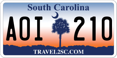 SC license plate AOI210