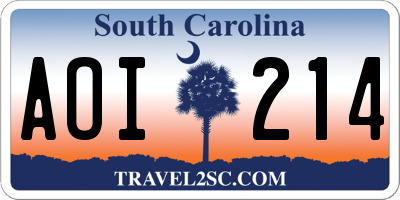 SC license plate AOI214