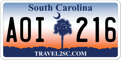 SC license plate AOI216