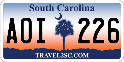 SC license plate AOI226