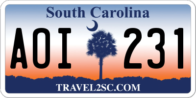 SC license plate AOI231