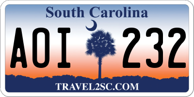 SC license plate AOI232