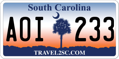 SC license plate AOI233