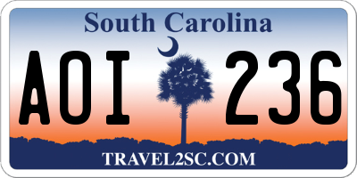 SC license plate AOI236