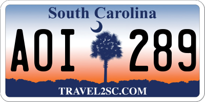 SC license plate AOI289