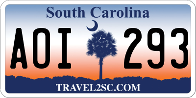 SC license plate AOI293