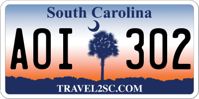 SC license plate AOI302