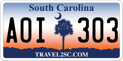 SC license plate AOI303