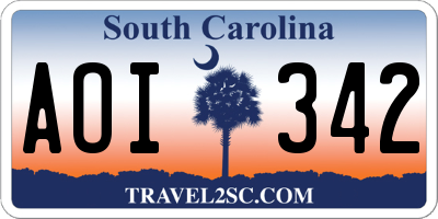 SC license plate AOI342