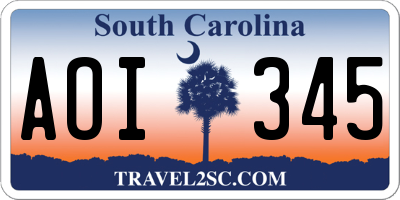 SC license plate AOI345
