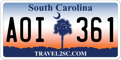 SC license plate AOI361
