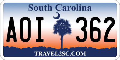 SC license plate AOI362