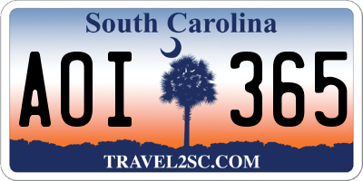 SC license plate AOI365