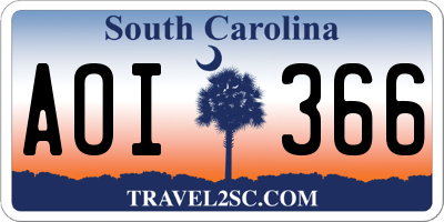 SC license plate AOI366