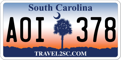 SC license plate AOI378