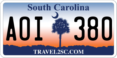 SC license plate AOI380