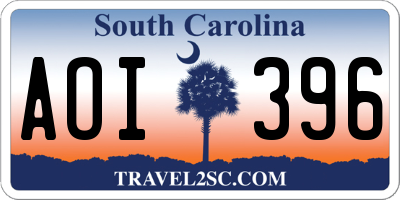 SC license plate AOI396