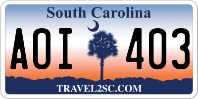 SC license plate AOI403