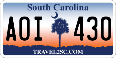 SC license plate AOI430