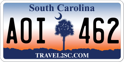 SC license plate AOI462