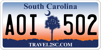 SC license plate AOI502