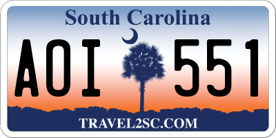 SC license plate AOI551