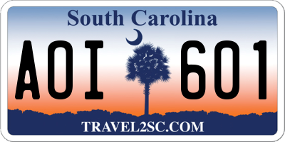 SC license plate AOI601