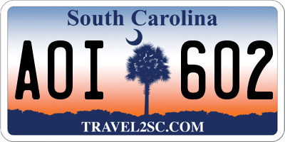 SC license plate AOI602