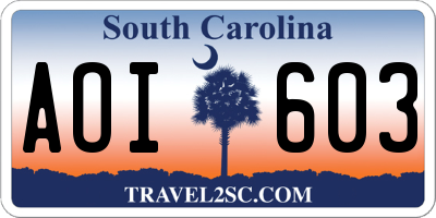 SC license plate AOI603