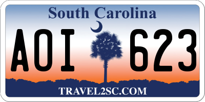 SC license plate AOI623