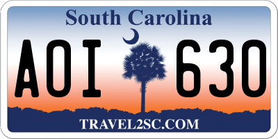 SC license plate AOI630