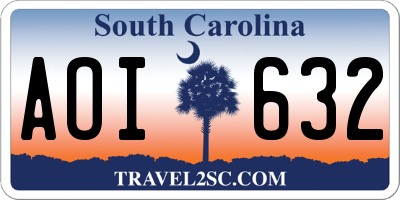 SC license plate AOI632