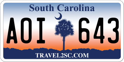 SC license plate AOI643