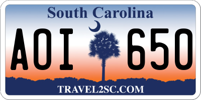 SC license plate AOI650